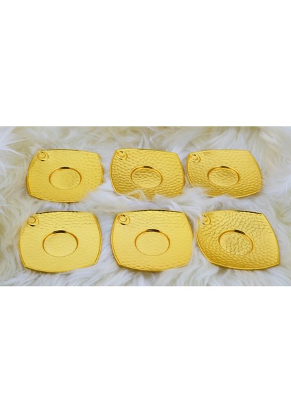 Metal 6 Kişilik Altın Renkli Dövme Kare Çay Tabağı modelleri