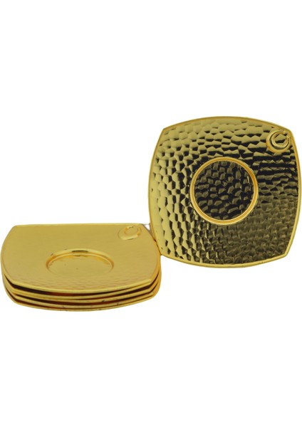 Metal 6 Kişilik Altın Renkli Dövme Kare Çay Tabağı indirimleri