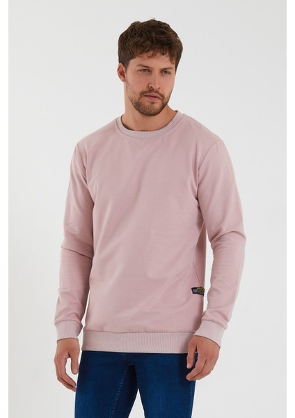 Erkek Pudra Bisiklet Yaka Basic Pamuklu Sweatshirt 9Y-5200177-004-1