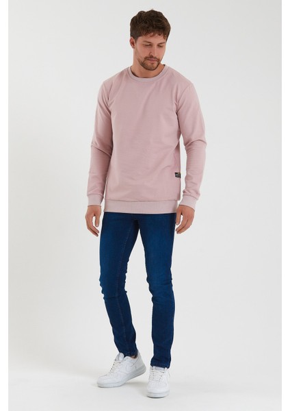Erkek Pudra Bisiklet Yaka Basic Pamuklu Sweatshirt 9Y-5200177-004-1
