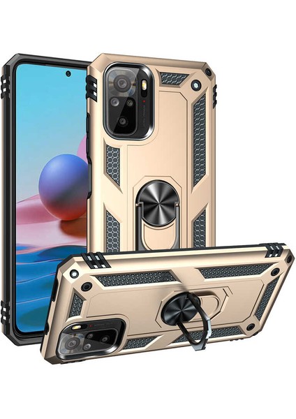 Xiaomi Poco M5S ile Uyumlu Kılıf Shockproof Zırhlı Kauçuk Yüzük Tutuculu 360 Derece Gold