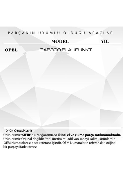 Opel Blaupunkt CAR300 Için Radyo Düğmesi