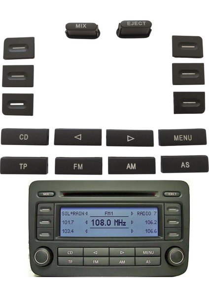 Volkswagen Için Radyo CD 16 Parça Tuş Düğme Kapak Tamir Takımı Rcd 300