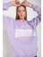 Kadın Lila Houston Baskılı Bisiklet Yaka Oversize Sweatshirt 1