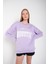 Kadın Lila Houston Baskılı Bisiklet Yaka Oversize Sweatshirt 2