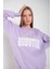 Kadın Lila Houston Baskılı Bisiklet Yaka Oversize Sweatshirt 3