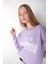 Kadın Lila Houston Baskılı Bisiklet Yaka Oversize Sweatshirt 4