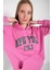 Kadın Pembe New York Usa Baskılı Kapüşonlu Oversize Sweatshirt 1