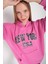 Kadın Pembe New York Usa Baskılı Kapüşonlu Oversize Sweatshirt 2