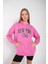 Kadın Pembe New York Usa Baskılı Kapüşonlu Oversize Sweatshirt 3