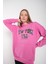 Kadın Pembe New York Usa Baskılı Kapüşonlu Oversize Sweatshirt 5