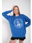 Kadın Sax Mavi Sailing Around Baskılı Bisiklet Yaka Oversize Sweatshirt 3