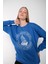 Kadın Sax Mavi Sailing Around Baskılı Bisiklet Yaka Oversize Sweatshirt 4