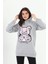 Gri Melanj Lady Teddy Bear Organik Kapüşonlu Kadın Sweatshirt 4