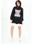 Siyah Lady Teddy Bear Organik Kapüşonlu Kadın Sweatshirt 3