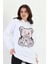 Beyaz Lady Teddy Bear Organik Kapüşonlu Kadın Sweatshirt 1