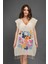 Plaj Elbisesi- Yakalı Renkli Kelebekler 36/38 Yakalı Çiçek 1