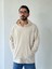 Oversize Basic Kapüşonlu Sweatshirt Erkek Bej 9