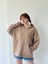 Oversize Basic Kapüşonlu Sweatshirt Erkek Taba 4
