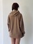 Oversize Basic Kapüşonlu Sweatshirt Erkek Taba 5