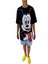 Kadın Disney Eskitme Baskılı Bisiklet Yaka Yırtmaçlı Oversize Siyah T-Shirt 1