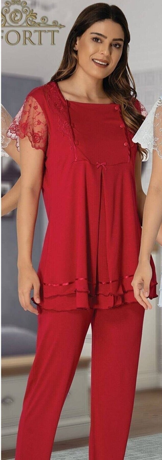 Effort t 2051 Kırmızı Kadın Lohusa Pijama Takımı Effortt 2051 Model Kırmızı