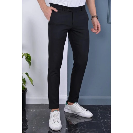 Bürke Erkek Siyah Renk Italyan Kesim Slimfit Kumaş Pantolon