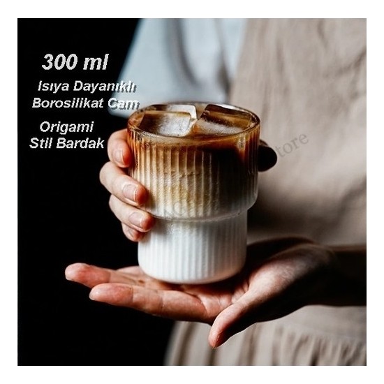 300 ml Cam Kahve Fincanı Isıya Dayanıklı Borosilikat Origami Stil Bardak Kahve ve Sunum Bardağı