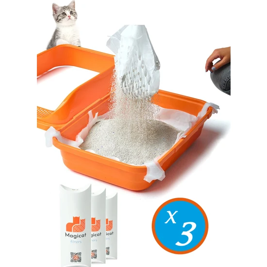 Magicat Kedi Kumu Temizleme Kokusuz Elekli Filtre ( 7'li L-XL )  3'lü Avantaj Paketi