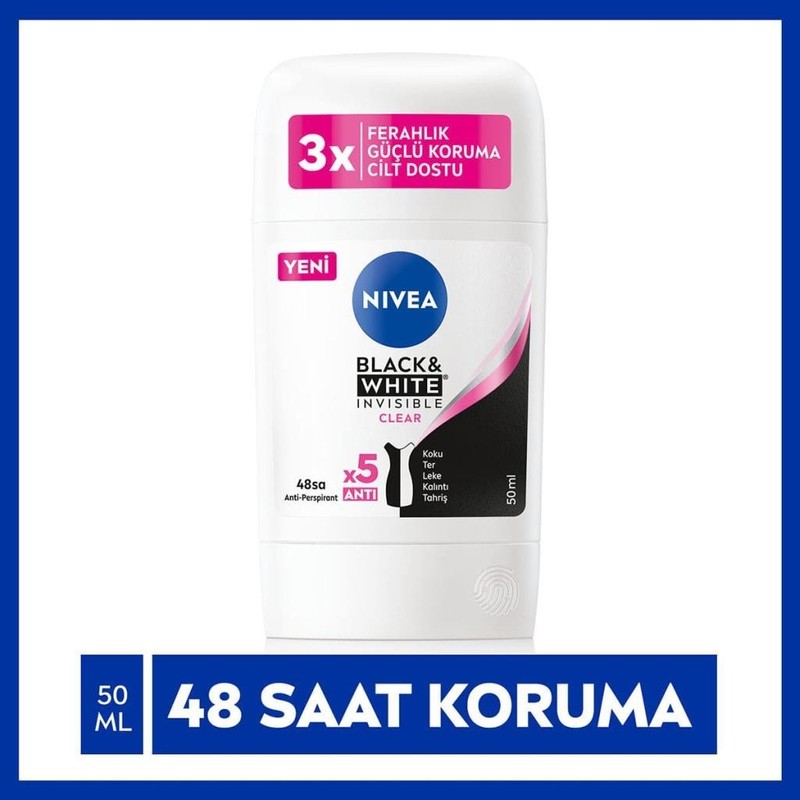 Nivea Kadın Stick Deodorant Black & White Invisible Clear 50 ml, 48 Saat Anti-Perspirant Koruma