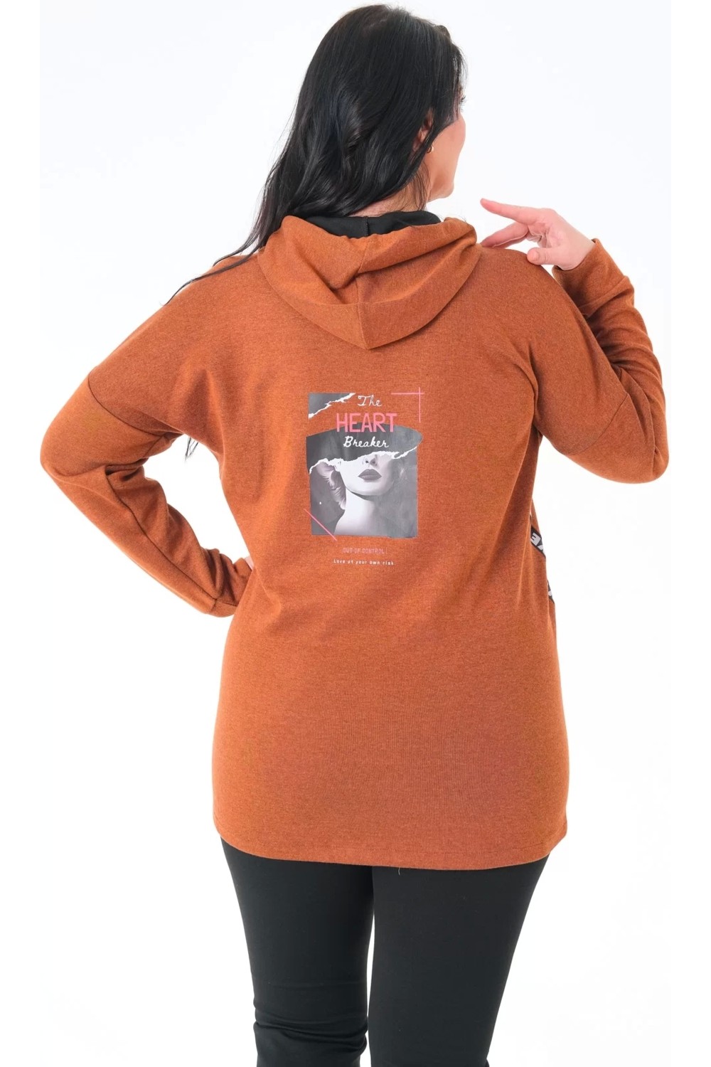 Lady Majestic Kapüşonlu Büyük Beden Sweatshirt görsel 5