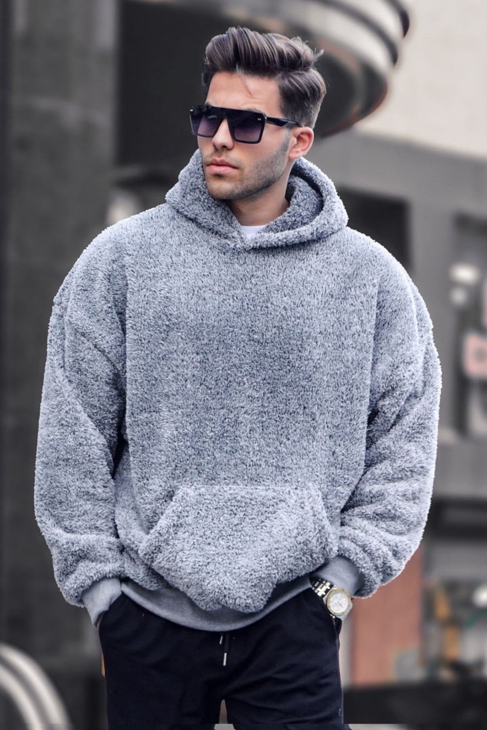Madmext Kahverengi Peluş Kapüşonlu Erkek Sweatshirt 6050 görsel 4