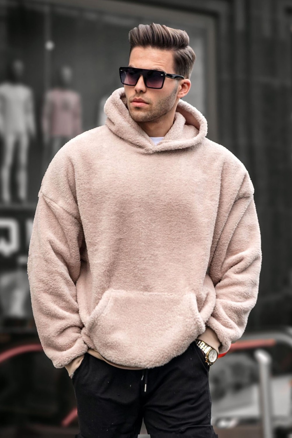 Madmext Kahverengi Peluş Kapüşonlu Erkek Sweatshirt 6050 görsel 2
