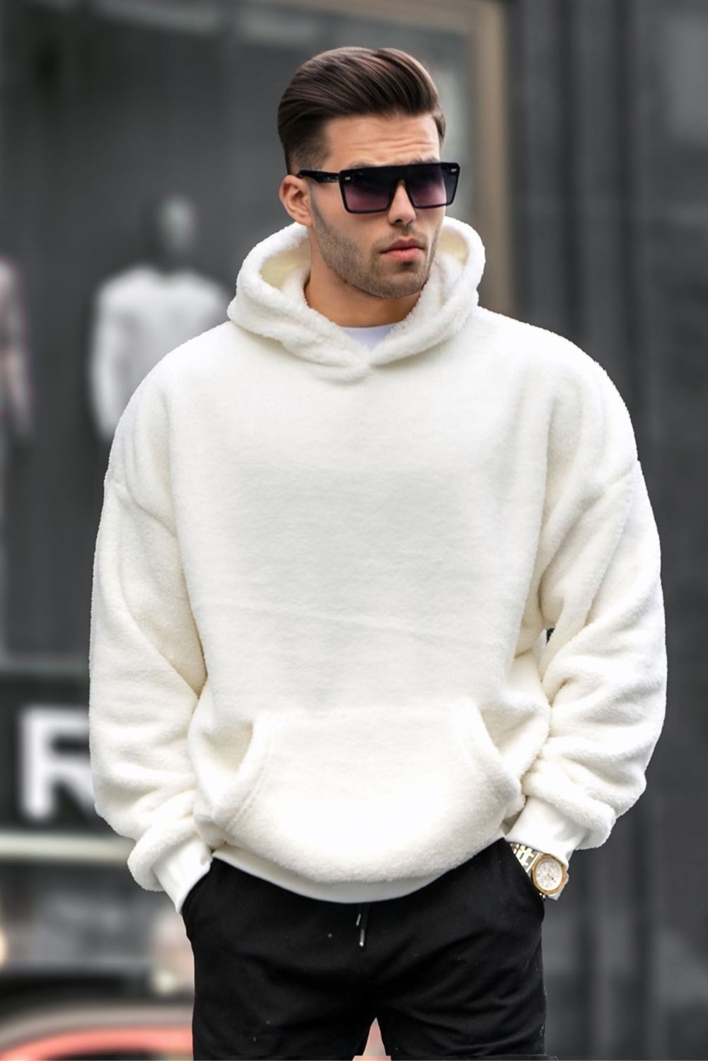 Madmext Kahverengi Peluş Kapüşonlu Erkek Sweatshirt 6050 görsel 5