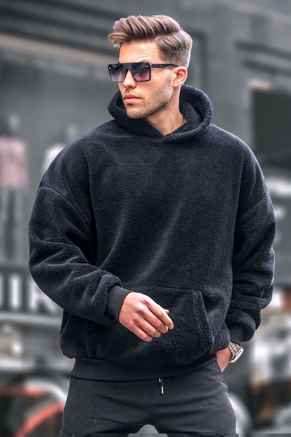 Madmext Kahverengi Peluş Kapüşonlu Erkek Sweatshirt 6050
