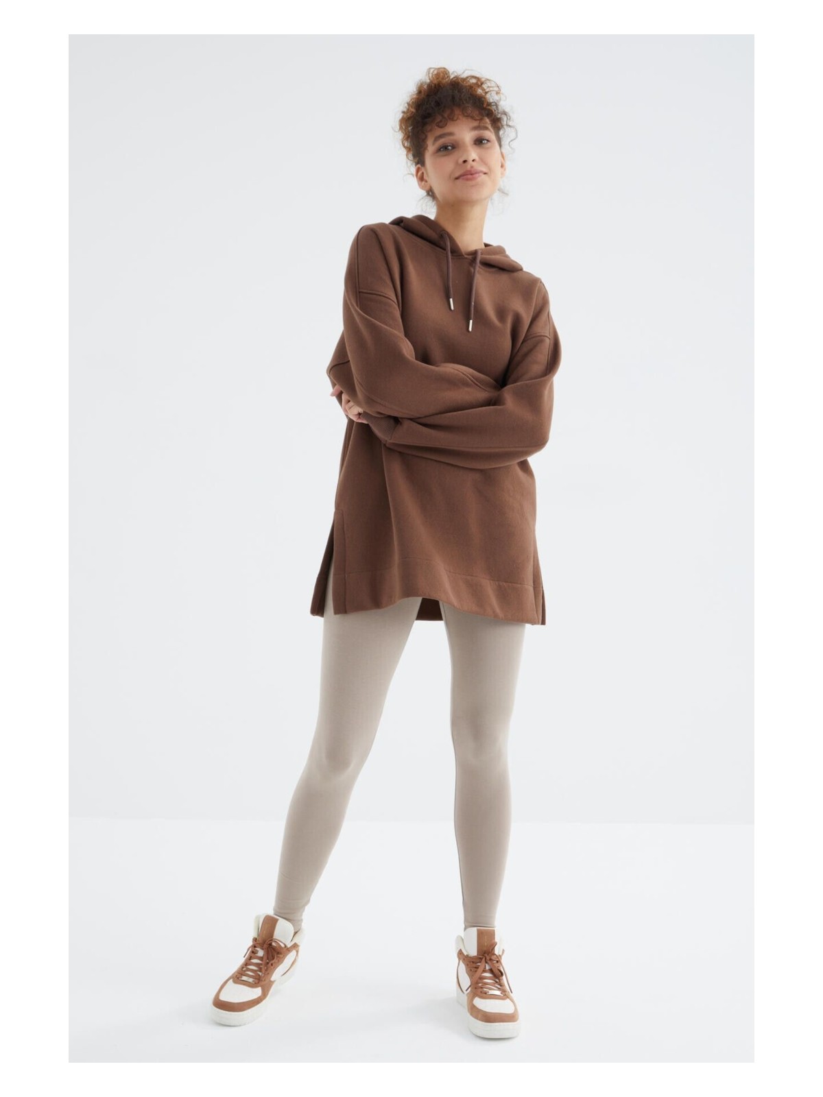 Tommy Life Yaban Gülü Reglan Kol Basic Kapüşonlu Oversize Sweatshirt Sweatshirt Tunik - 97242 - Görsel 7