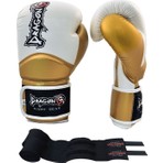 Dragon Carbon Boks Eldiveni Muay Thai, Kick Boks Eldiveni ve Whiteface Bandaj 2'li Set