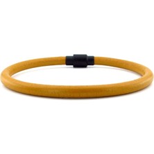 Solfera Sarı Renkli Gerçek Deri Siyah Klips Erkek Bileklik M024H