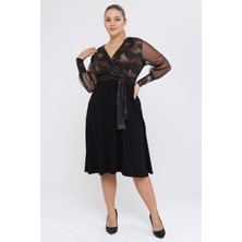 Modayız Büyük Beden Kruvaze Yaka Esnek Elbise 5C-2253