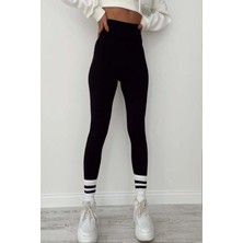 DAXİS Sportwear Company Kadın Siyah Yüksek Bel Dikişsiz Fitilli Tayt