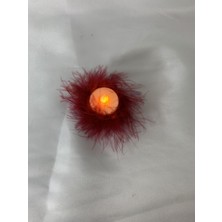 Sırmalı Çeyiz Kına Geceleri Için 12 Adet Bordo Tüylü Ledli Kına Mumu