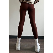 DAXİS Sportwear Company Kadın Bordo Yüksek Bel Dikişsiz Fitilli Tayt