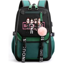 Gshopper Blackpink Temalı USB Şarjlı Sırt Çantası - Koyu Yeşil (Yurt Dışından)