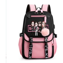 Gshopper Blackpink Temalı USB Şarjlı Sırt Çantası - Koyu Yeşil (Yurt Dışından)