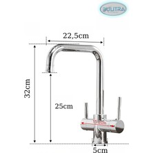 Bulitra Su Armatürleri Arıtmalı Mutfak Bataryası 3 Yollu Krom Arıtma Musluğu