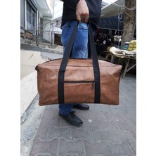 Nfy Style Nfystyle Büyük Boy Unisex El ve Omuz Askılı Seyahat Çantası El Valizi   Eskitme Taba  Suni Deri