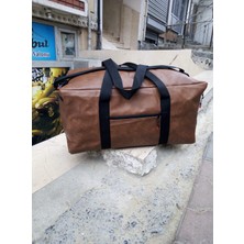 Nfy Style Nfystyle Büyük Boy Unisex El ve Omuz Askılı Seyahat Çantası El Valizi   Eskitme Taba  Suni Deri
