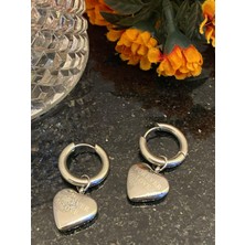 Aksesuarr Çarşısı Çelik Silver Sallantılı Kalp Küpe