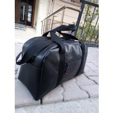 Nfy Style Nfystyle Orta Boy Unisex El ve Omuz Askılı Seyahat Çantası Fitness El Valizi  Siyah Suni Deri