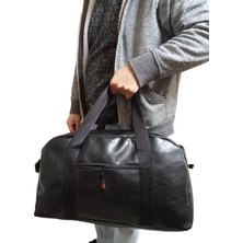 Nfy Style Nfystyle Orta Boy Unisex El ve Omuz Askılı Seyahat Çantası Fitness El Valizi  Siyah Suni Deri